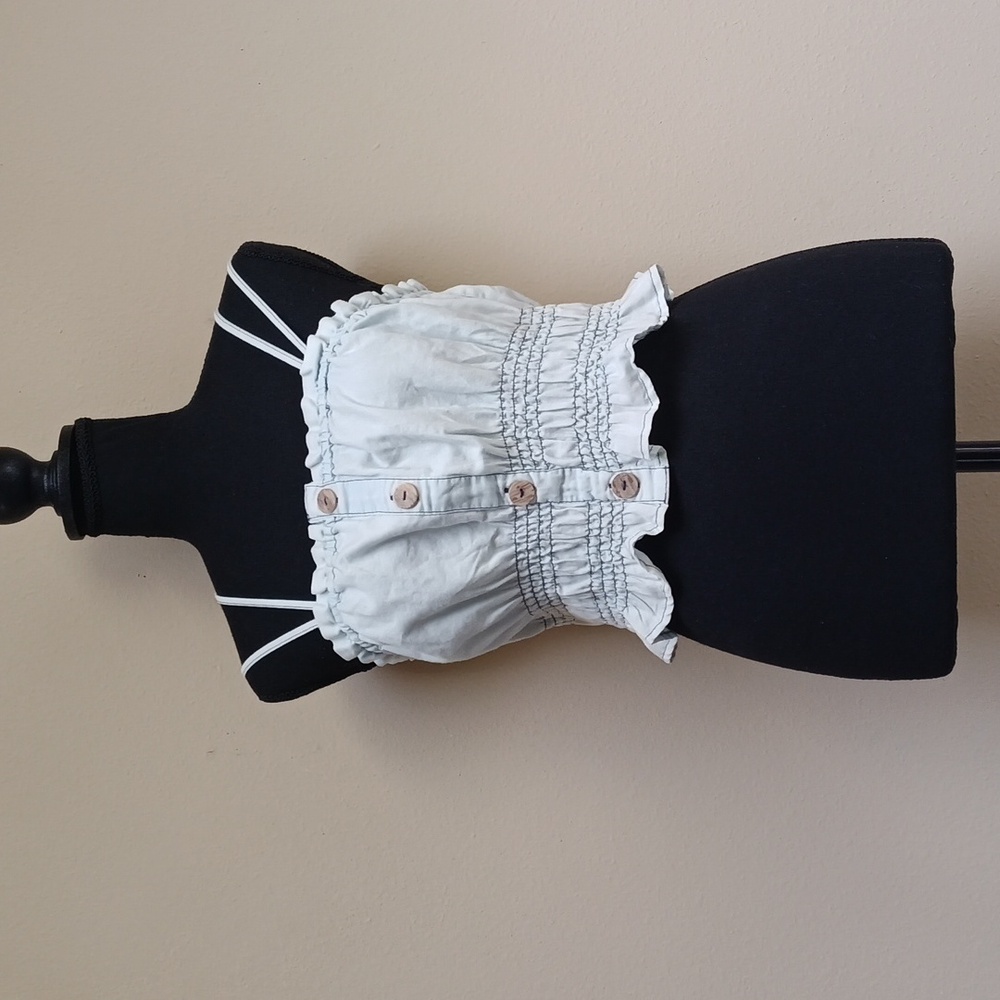 Smocked Ruffle Crop Top with Buttons - White